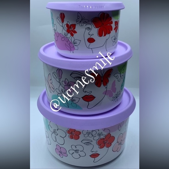 Tupperware Butterfly Face One Touch Canister 3-Piece Set - Picture 4 of 5